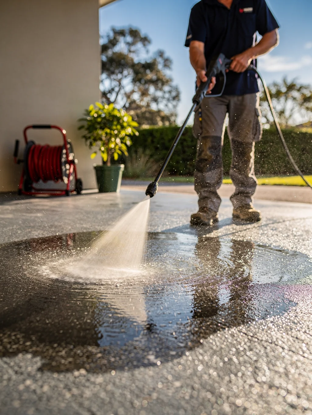 Professional pressure washing concrete driveway